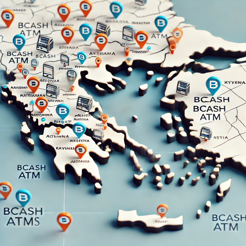 Map of BCash Bitcoin ATM locations in Greece