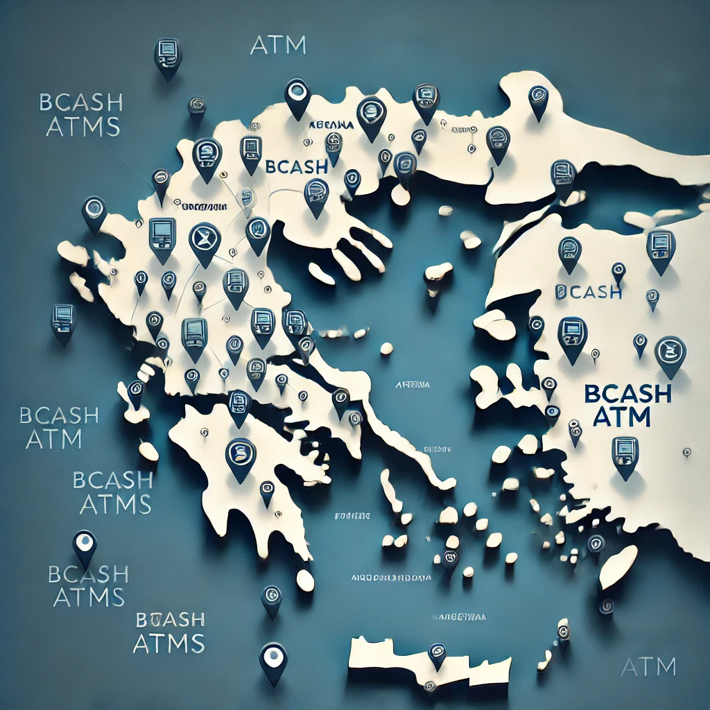 Map of BCash Bitcoin ATM locations across Greece