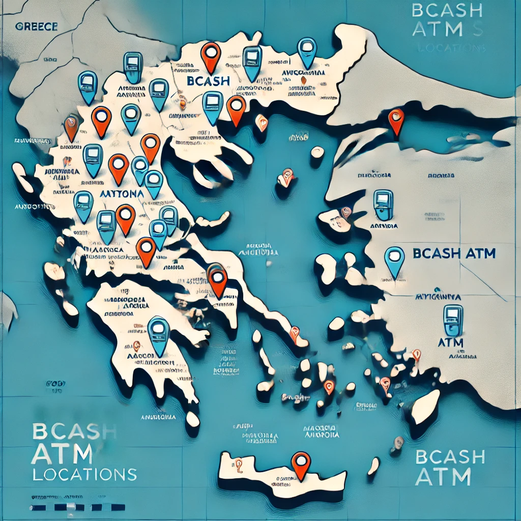 Map of BCash Bitcoin ATM locations in Greece